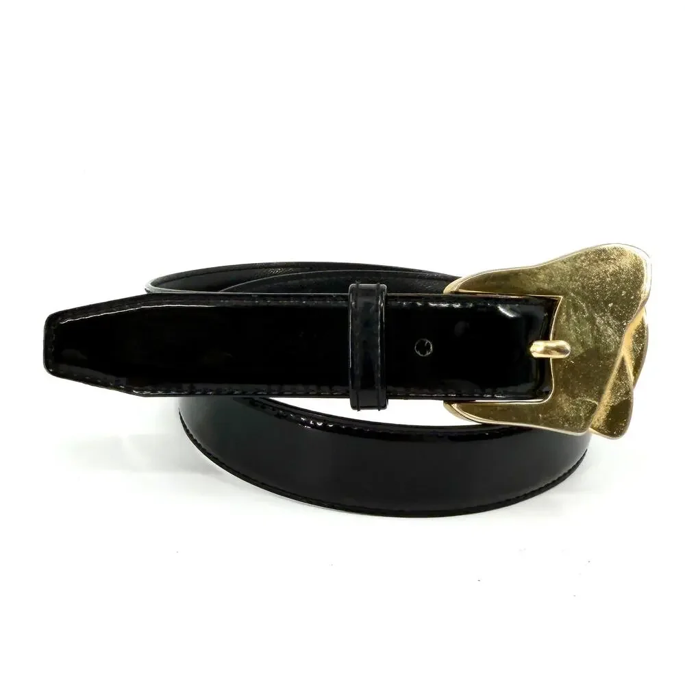 Vintage 90s Magid Black Patent Leather Statement Buckle Belt